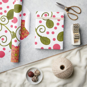Papel De Regalo Patrón floral y de lunares rosa caprichoso persona
