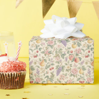 Papel De Regalo Patrón Floral y Frutas Vintage