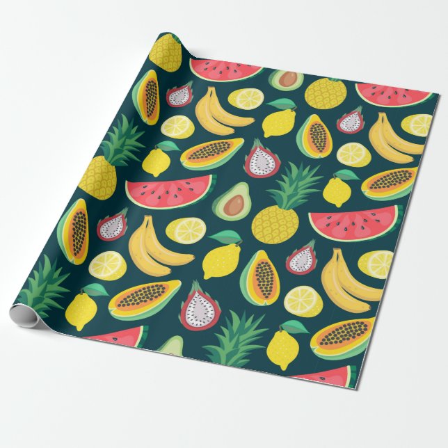 Papel De Regalo patrón fluido de frutas tropicales (Desenrollado)