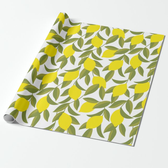 Papel De Regalo Patrón fluido del limón amarillo (Desenrollado)