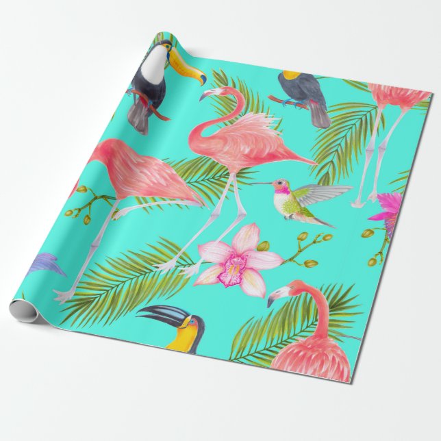Papel De Regalo Patrón fluvial tropical de aves acuáticas sin sold (Desenrollado)