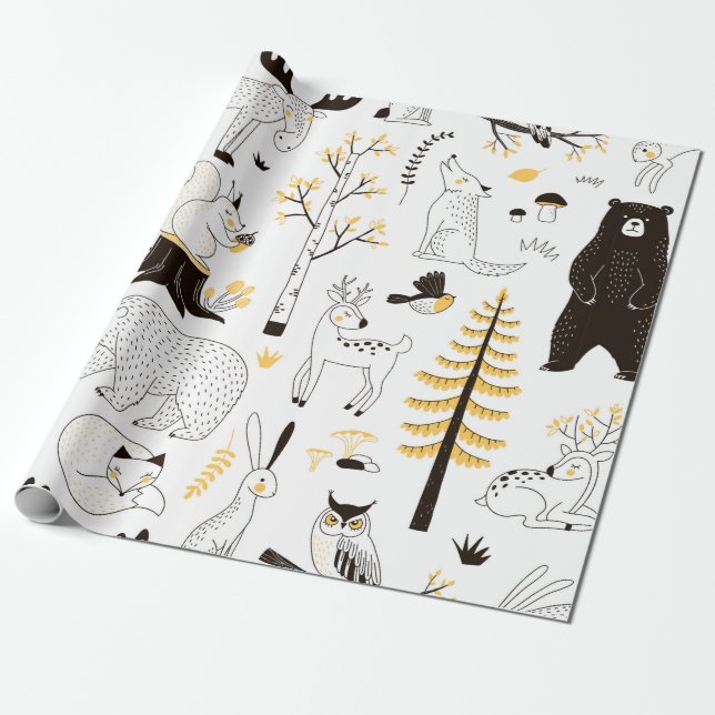 Papel De Regalo patrón forestal de otoño (Desenrollado)