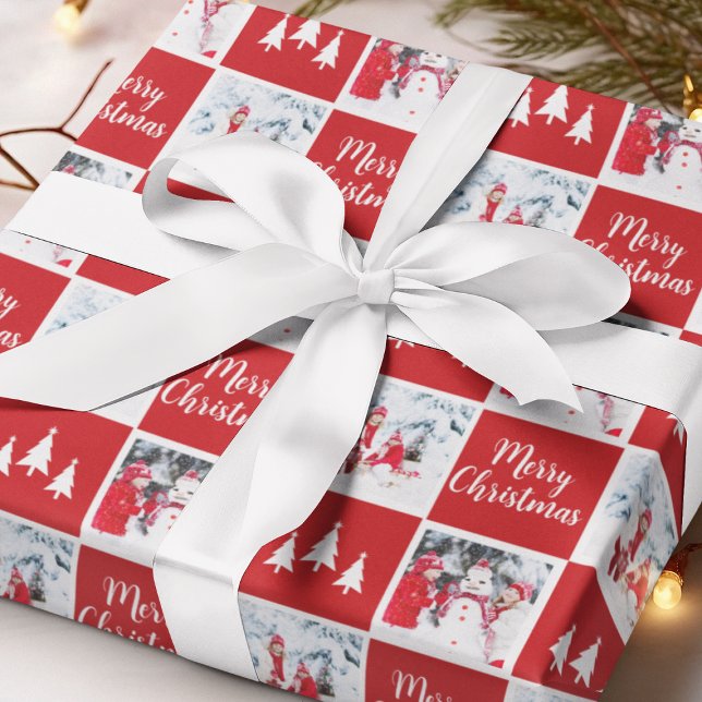 Papel De Regalo Patrón fotográfico rojo blanco merry navidad (Custom Photo Pattern Red White Merry Christmas Wrapping Paper
)