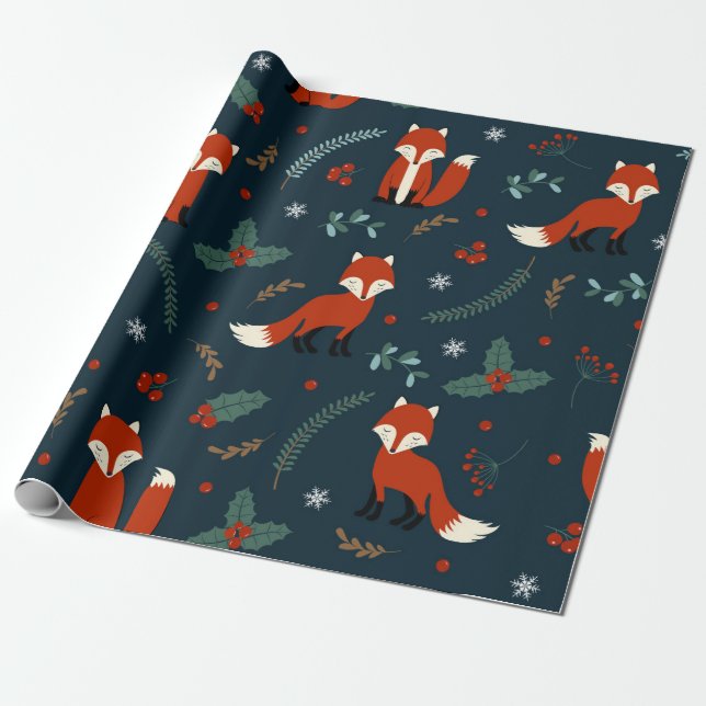 Papel De Regalo Patrón Fox de Navidades de corte (Desenrollado)