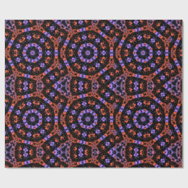 Papel De Regalo Patrón fractal caleidoscópico de naranja y púrpura