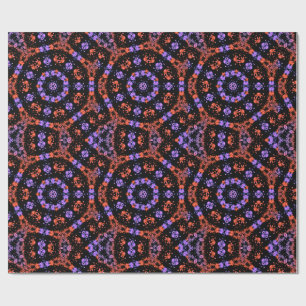 Papel De Regalo Patrón fractal caleidoscópico de naranja y púrpura