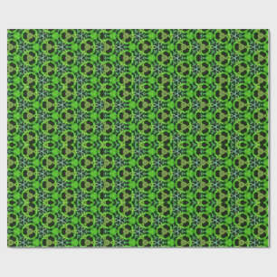 Papel De Regalo Patrón fractal caleidoscópico verde y negro