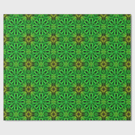 Papel De Regalo Patrón fractal caleidoscópico verde y negro
