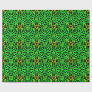 Papel De Regalo Patrón fractal caleidoscópico verde y negro