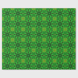 Papel De Regalo Patrón fractal caleidoscópico verde y negro