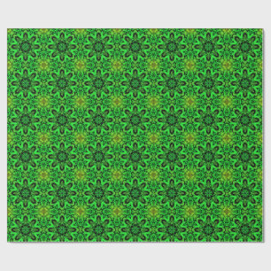 Papel De Regalo Patrón fractal caleidoscópico verde y negro