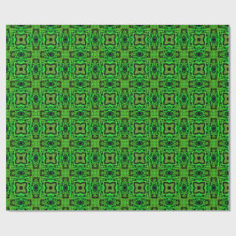 Papel De Regalo Patrón fractal caleidoscópico verde y negro