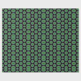 Papel De Regalo Patrón fractal caleidoscópico verde y negro