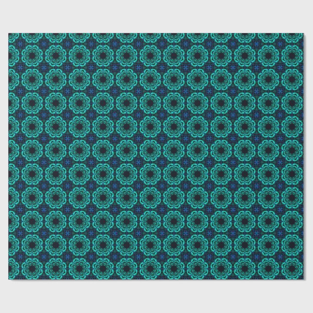 Papel De Regalo Patrón Fractal de Caleidoscopio Azul (Superficie plana)