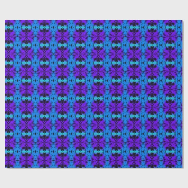 Papel De Regalo Patrón fractal de caleidoscopio púrpura y azul (Superficie plana)