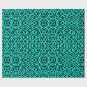 Papel De Regalo Patrón fractal de caleidoscopio turquesa y azul