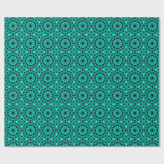 Papel De Regalo Patrón fractal de caleidoscopio turquesa y azul