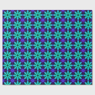 Papel De Regalo Patrón fractal de caleidoscopio turquesa y azul