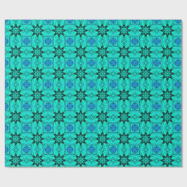 Papel De Regalo Patrón fractal de caleidoscopio turquesa y azul