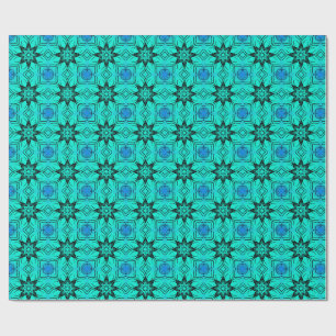 Papel De Regalo Patrón fractal de caleidoscopio turquesa y azul