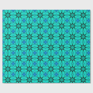 Papel De Regalo Patrón fractal de caleidoscopio turquesa y azul