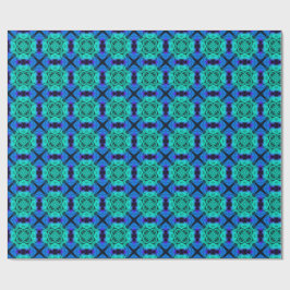 Papel De Regalo Patrón fractal de caleidoscopio turquesa y azul