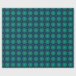 Papel De Regalo Patrón fractal de caleidoscopio turquesa y azul