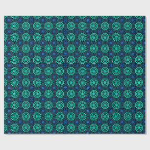 Papel De Regalo Patrón fractal de caleidoscopio turquesa y azul