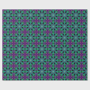 Papel De Regalo Patrón Fractal de Caleidoscopio Verde Turquesa, Pú