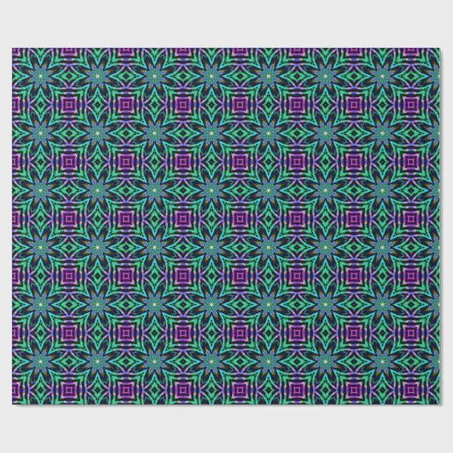 Papel De Regalo Patrón Fractal de Caleidoscopio Verde Turquesa, Pú (Superficie plana)