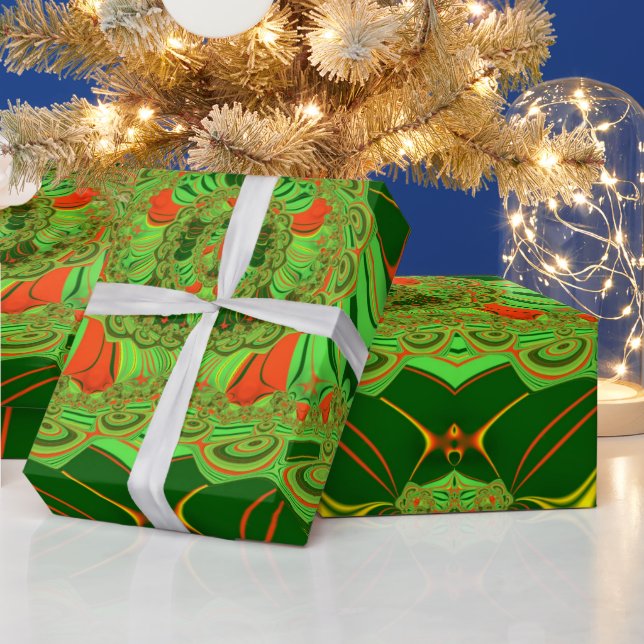 Papel De Regalo ~ Patrón fractal Rojo Verde Amarillo ~ (Vacaciones)