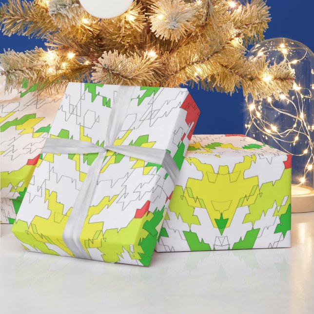 Papel De Regalo ~ Patrón fractal Rojo Verde Amarillo ~ Navidades ~ (Vacaciones)
