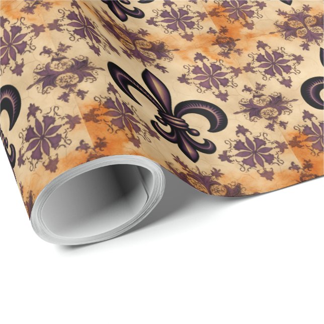 Papel De Regalo Patrón francés elegante negro y Naranja (Esquina del rollo)