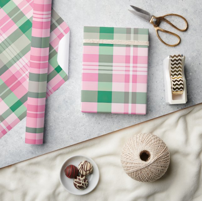 Papel De Regalo Patrón Funky Tartán Rosa Y Verde Plantado (Artesanía)