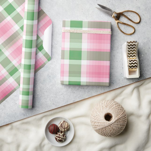 Papel De Regalo Patrón Funky Tartán Rosa Y Verde Plantado (Artesanía)