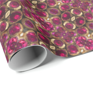 Papel De Regalo Patrón Gemstone Ruby Gold Elegante Moda Festividad