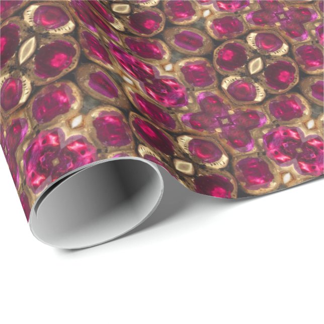 Papel De Regalo Patrón Gemstone Ruby Gold Elegante Moda Festividad (Esquina del rollo)
