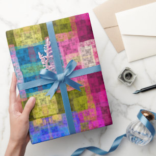 Papel De Regalo Patrón geométrico abstracto, azul, rosa, moderno