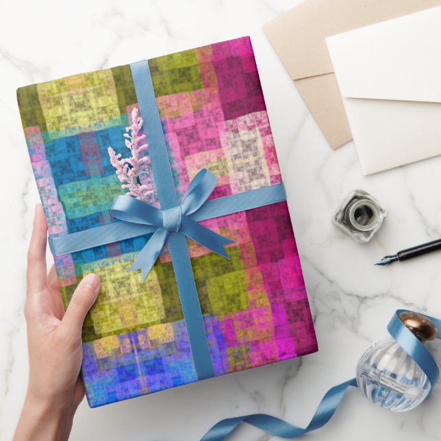 Papel De Regalo Patrón geométrico abstracto, azul, rosa, moderno (Regalar)