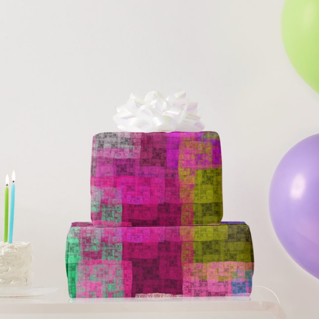 Papel De Regalo Patrón geométrico abstracto, azul, rosa, moderno (Regalos de fiesta)