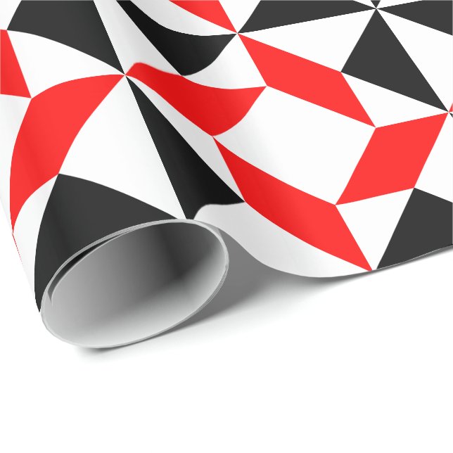 Papel De Regalo Patrón geométrico abstracto de blanco rojo (Esquina del rollo)