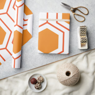 Papel De Regalo Patrón geométrico abstracto hexagonal en naranja y