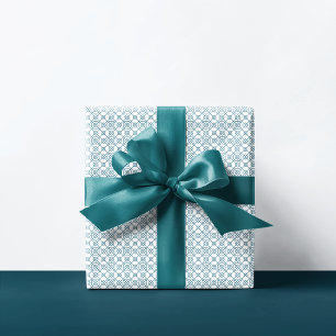 Papel De Regalo Patrón geométrico árabe Blanco Verde azulado