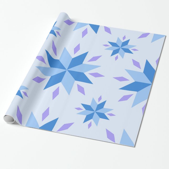 Papel De Regalo Patrón geométrico azul del copo de nieve holandés  (Desenrollado)