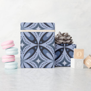 Papel De Regalo Patrón geométrico azul estilo retro