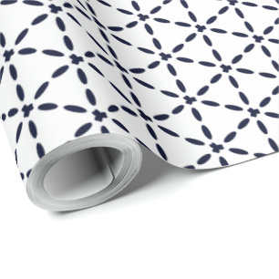 Papel De Regalo Patrón geométrico azul marino sobre blanco