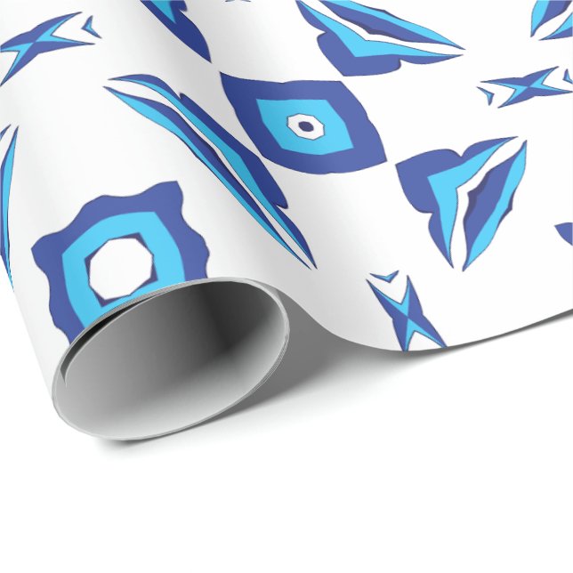 Papel De Regalo Patrón geométrico azul y blanco (Esquina del rollo)