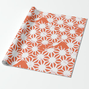 Papel De Regalo Patrón geométrico blanco y naranja