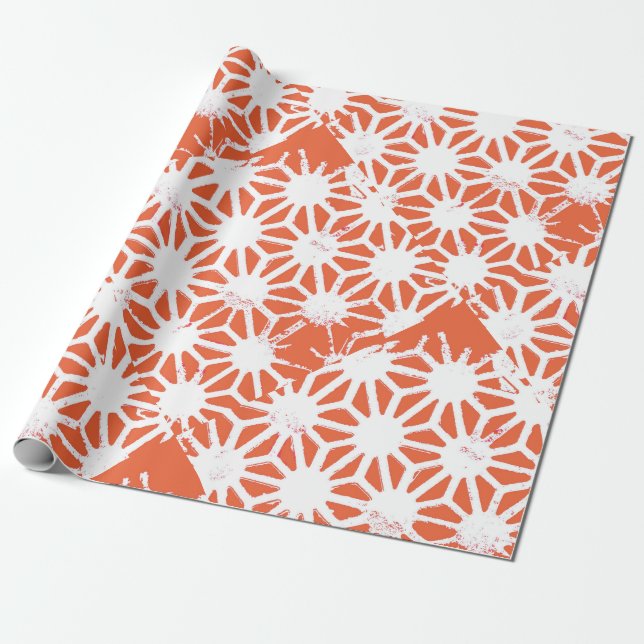 Papel De Regalo Patrón geométrico blanco y naranja (Desenrollado)