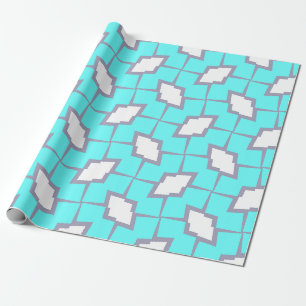 Papel De Regalo Patrón geométrico blanco y turquesa